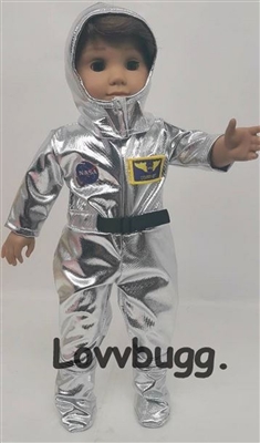 Silver NASA Astronaut Costume with Hood and Boot Covers for American Girl 18 inch or Boy Doll Clothes