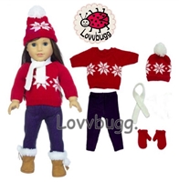 Snowflake Sweater Set 5pc for American Girl or Boy 18 inch Doll Clothes