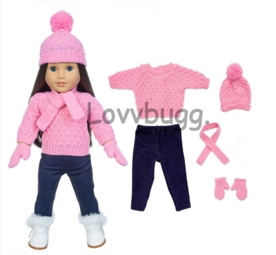 Pink Sweater Set 5pc for American Girl 18 inch Doll Clothes