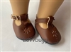Medium Brown Mary Janes with Flower Doll Shoes