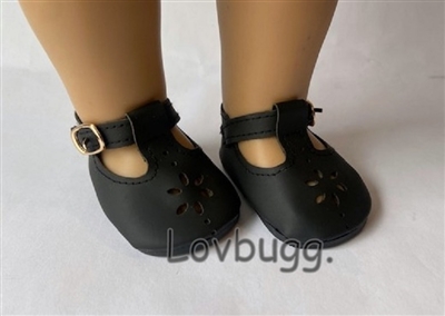 Black Mary Janes with Flower Doll Shoes for American Girl Boy Baby Doll Clothes