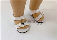 Lovvbugg White Cat Kitty with Black Bow Sandals for American Girl 18 inch or Bitty Baby Born Doll Shoes