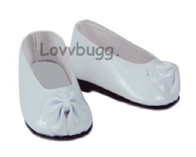 White Patent Bow Flats for American Girl 18 inch or Baby Doll Shoes