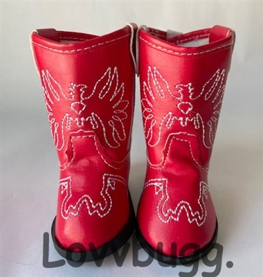 Red Cowboy Boots Cutaway Heel for American Girl or Boy 18 inch or Baby Doll Shoes