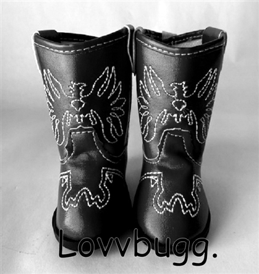 Black Cowboy Boots Cutaway Heel for American Girl or Boy 18 inch or Baby Doll Shoes
