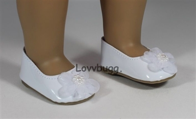 White Sweet Flower Flats for American Girl 18 inch or Baby Doll Shoes