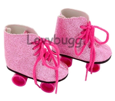 Pink Glitter Roller Skates for American Girl 18 inch or Baby Doll Shoes