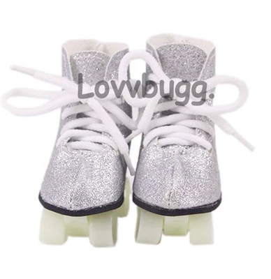 Silver Glitter Roller Skates for 18 inch American Girl or Baby Doll Shoes
