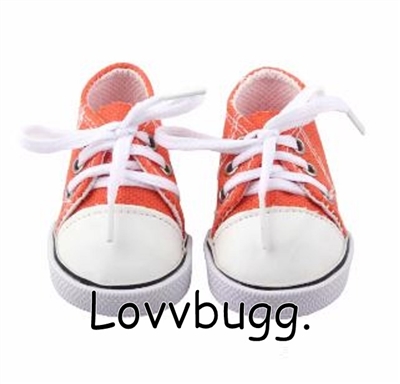 Orange Sneakers with White Stitching for 18 inch American Girl, Boy and Bitty Baby Born Doll Shoes