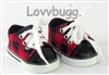 Red / Black Buffalo Plaid Sneakers for 18 inch American Girl, Boy or Bitty Baby Born Doll Shoes