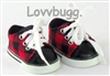 Red and Black Check Designer Buffalo Plaid Sneakers for American Girl 18 inch or Bitty Baby Born Designer Doll Shoes