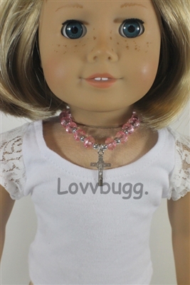 Pink Beads Cross Necklace