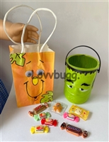 Halloween Trick or Treat Set Bag, Pail and Candies 10pc for American Girl or Wellie Wishers Doll Halloween Costume Accessory