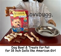 Dog Treats, Food, Metal Bowl and Bones Set for 18 inch American Girl or BJD Doll Accessory