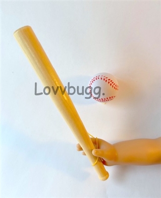 Baseball with 6.5 inch Wood Bat for American Girl 18 inch Doll Sports Equipment