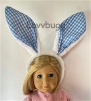 Blue Gingham Bunny Rabbit Ears for American Girl 18 inch or Baby Doll Clothes Costume Accessory