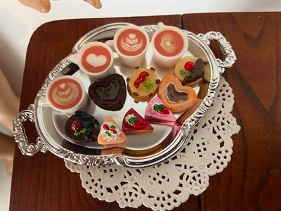Cocoa and Treats for Four on Tray  for American Girl 18 inch or Wellie Wishers Doll Food Accessory