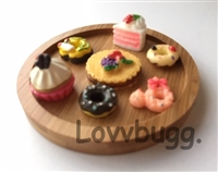 Lovvbugg Special Holiday Desserts on Round Wood Tray for Wellie Wishers or for American Girl 18 inch Doll Food Accessory