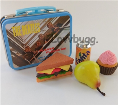 Beatles Blue Lunchbox with Foods for  American Girl18 inch Doll School Supplies Accessory