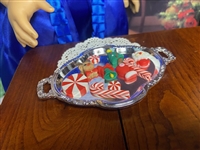 Christmas Candy on Oval Silver Tray for American Girl 18 inch Doll Food Accessory