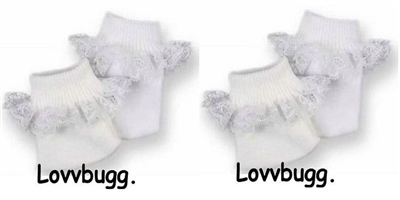 2 Pairs White Socks with Lace for American Girl 18 inch or Baby Doll Clothes Accessory