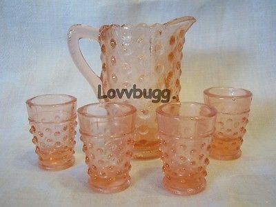 Pink Hobnail Repro Pitcher & 4 Glasses for 18 inch American Girl Doll Food Accessory