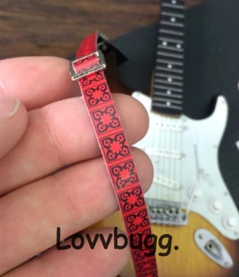 Red Beatles Guitar Strap Mini Instrument Doll Accessory