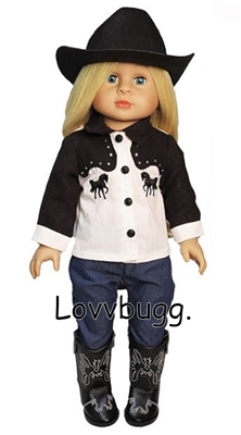 Complete Black Cowboy Jeans Set for 18 inch American Girl or Boy Doll Clothes