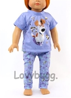 Lavender Dog Pets Pajamas for American Girl 18 inch or Bitty Baby Born Doll Clothes