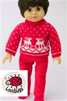 Red Reindeer Kisses Sweater and Pants for American Girl or Boy 18 inch or Bitty Baby Born Doll Clothes
