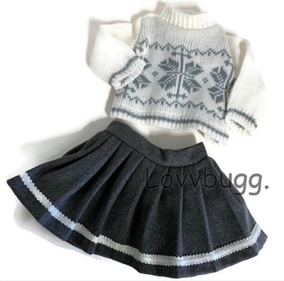 Gray Snowflake Sweater Skirt Set for 18 inch American Girl or Baby Winter Doll Clothes