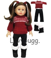 Complete Set Wine Sweater Leggings Boots 18 inch American Girl, Boy or Baby Doll Clothes
