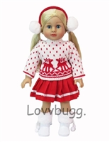 White Reindeers Sweater and Red Skirt Set for 18 inch American Girl or Baby Winter Doll Clothes