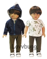 T-Rex 3pc Hoodie Set for American Girl Boy 18 inch or Baby Doll Clothes