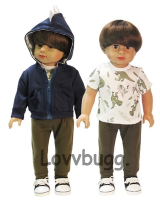 T-Rex 3pc Hoodie Set for American Girl Boy 18 inch or Baby Doll Clothes