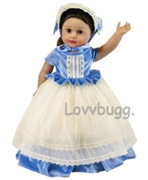 Blue Velvet and Lace Colonial Gown Bonnet for American Girl 18 inch Doll Clothes