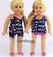 Pink and Blue Hearts Swimsuit Set 15 to 18 inch American Girl or Bitty Baby 15 inch Doll Clothes
