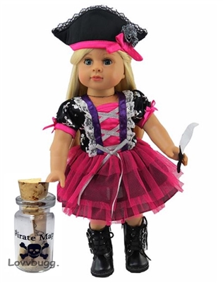 Pink Tutu Pirate Costume with Treasure Map for American Girl 18 or Bitty Baby Born Doll Clothes