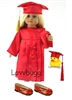 Red Graduation Complete Set Gown Hat Duck Shoes for American Girl or Boy 18 inch Doll Clothes