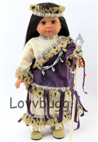 Purple Native American Indian Costume with Safe Spear & Headdress for American Girl 18 inch Doll Clothes