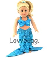 Bright Blue Mermaid Costume for American Girl 18 inch or Bitty Baby Born Doll Clothes