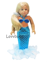 Bright Blue Mermaid Dress/Costume for American Girl 18 inch or Baby Doll Clothes