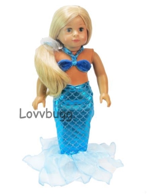 Bright Blue Mermaid Dress Costume  for American Girl 18 inch or Baby Doll Clothes