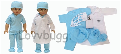 Lt Blue Scrubs 7pc w Lab Coat for American Girl 18 inch Doll Clothes Costume
