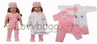 Lt Pink Scrubs 7pc w Lab Coat for American Girl 18 inch Doll Clothes Costume