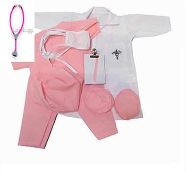 Light Pink Doctor Scrubs 8pc Set Costume for American Girl 18 inch Doll Clothes