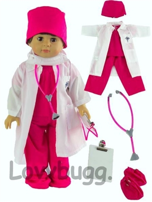 Hot Pink Doctor Scrubs 8pc Set Costume for American Girl 18 inch Doll Clothes