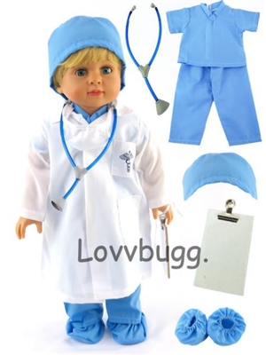 Complete Blue Doctor Scrubs 8pc Set for American Girl 18 inch Doll Clothes