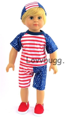 Boy Patriotic Swimsuit Set for American Girl Logan 18 inch Doll Clothes