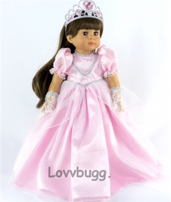 Pink Princess Gown  Costume with Tiara and Gloves for 18 inch American Girl Doll Clothes